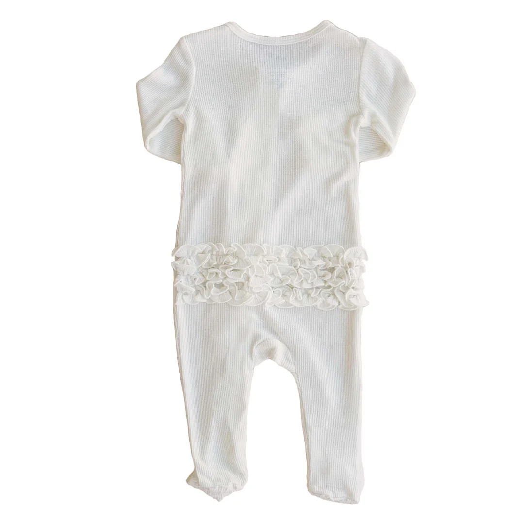 Cloud White Waffle Bamboo Zipper Ruffle Footie | Caden Lane