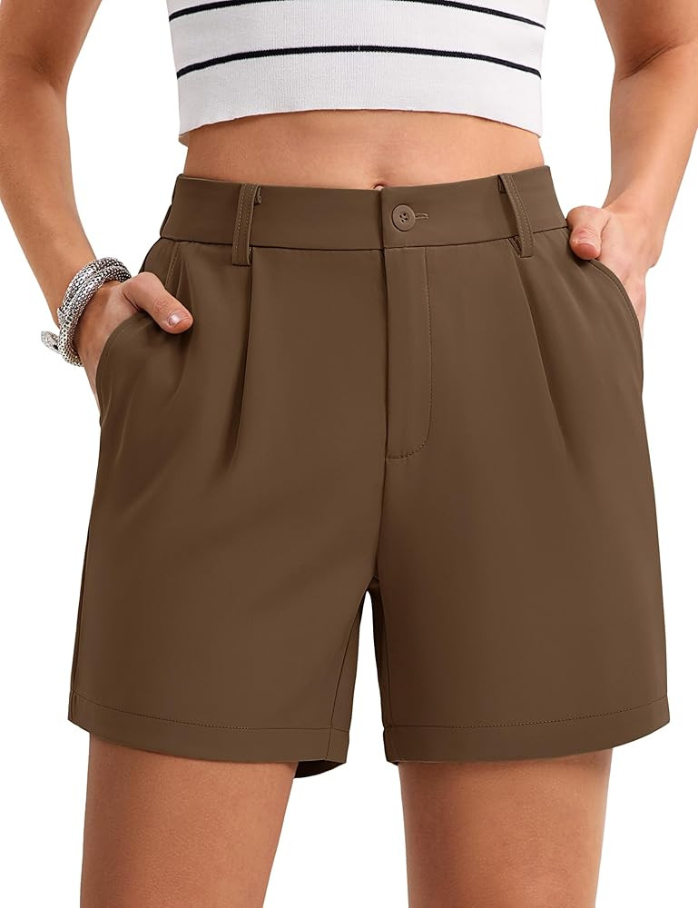 MAGCOMSEN Shorts for Women Dressy Casual Summer Pleated Tailored Back Elastic Waist Trouser Short... | Amazon (US)