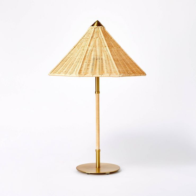 Table Lamp with Tapered Rattan Shade Gold - Threshold™ designed with Studio McGee | Target