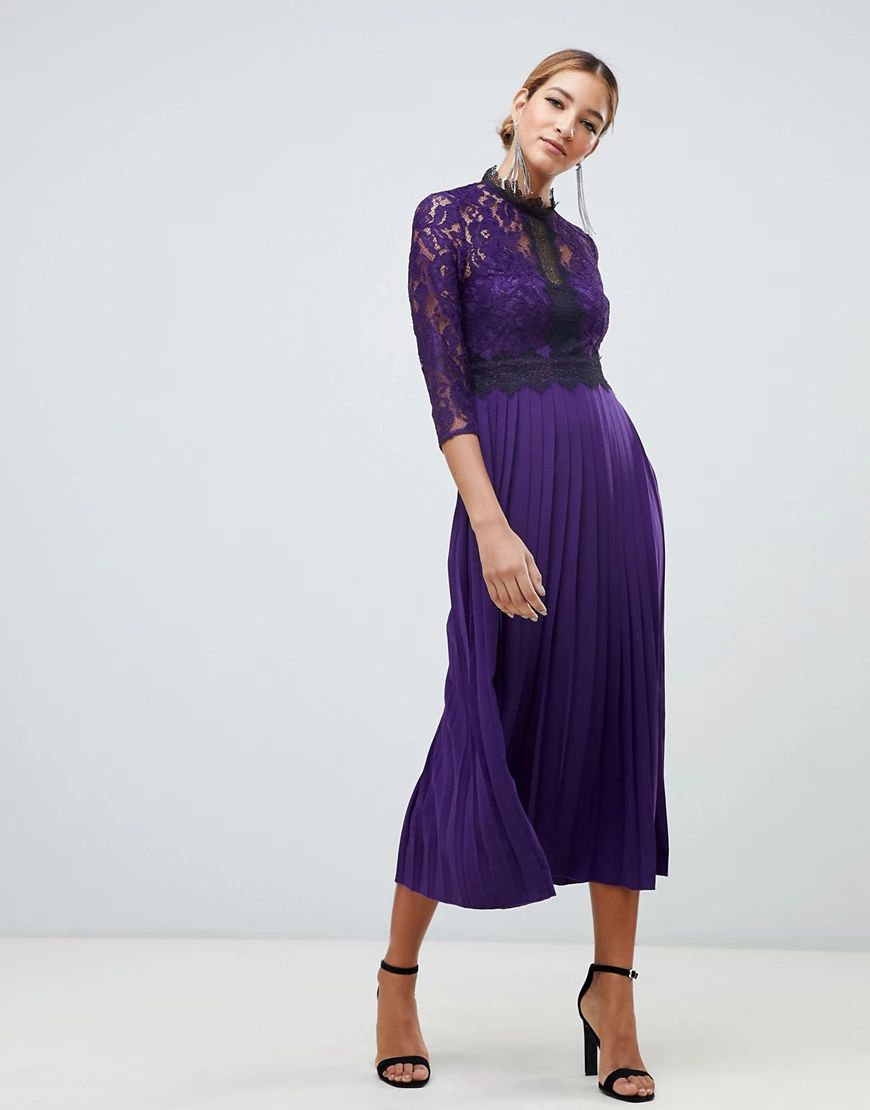 Little Mistress contrast lace prom skater midi dress in purple | ASOS (Global)