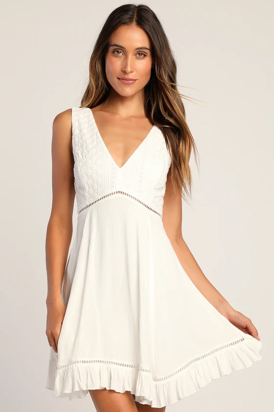 Endlessly Enticing White Embroidered Babydoll Mini Dress | Lulus