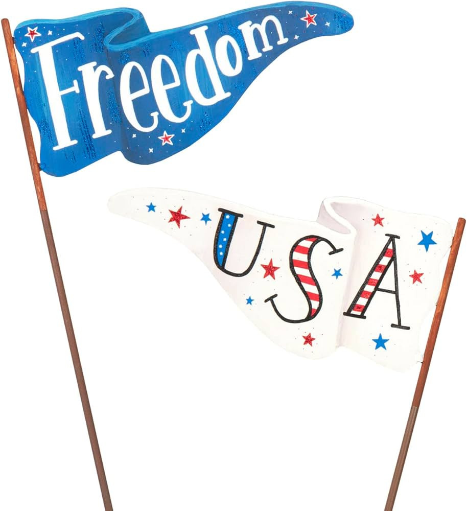 The Round Top Collection - "Freedom & USA" Pennant Flags, Set of 2 - Metal | Amazon (US)