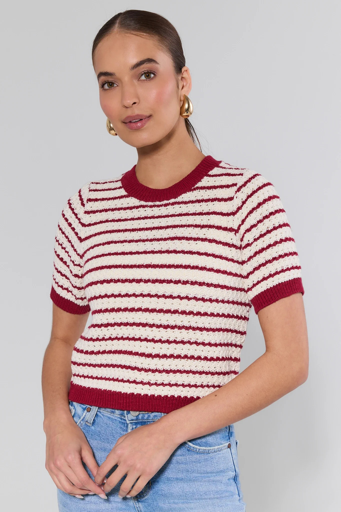 Charlene Red Striped Knit Sweater | Avara