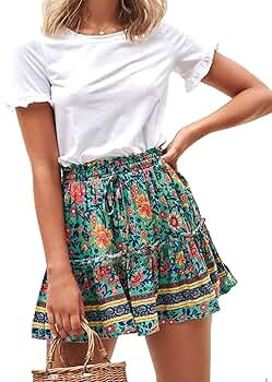Arjungo Women's Floral Print High Waist with Drawstring Ruffle Flared Boho A Line Skater Mini Ski... | Amazon (US)