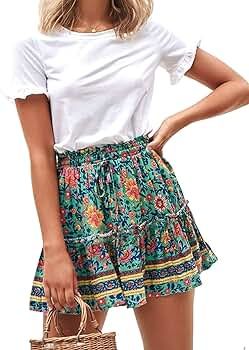 Arjungo Women's Floral Print High Waist with Drawstring Ruffle Flared Boho A Line Skater Mini Ski... | Amazon (US)