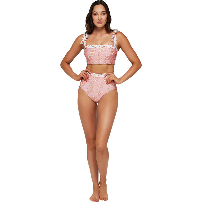 Hermoza | Adult Women's Becca Contrast Bow-Tie Strap Bikini Swimsuit Top, Fiori Dipinti (Pink, Size 12) | Maisonette | Maisonette