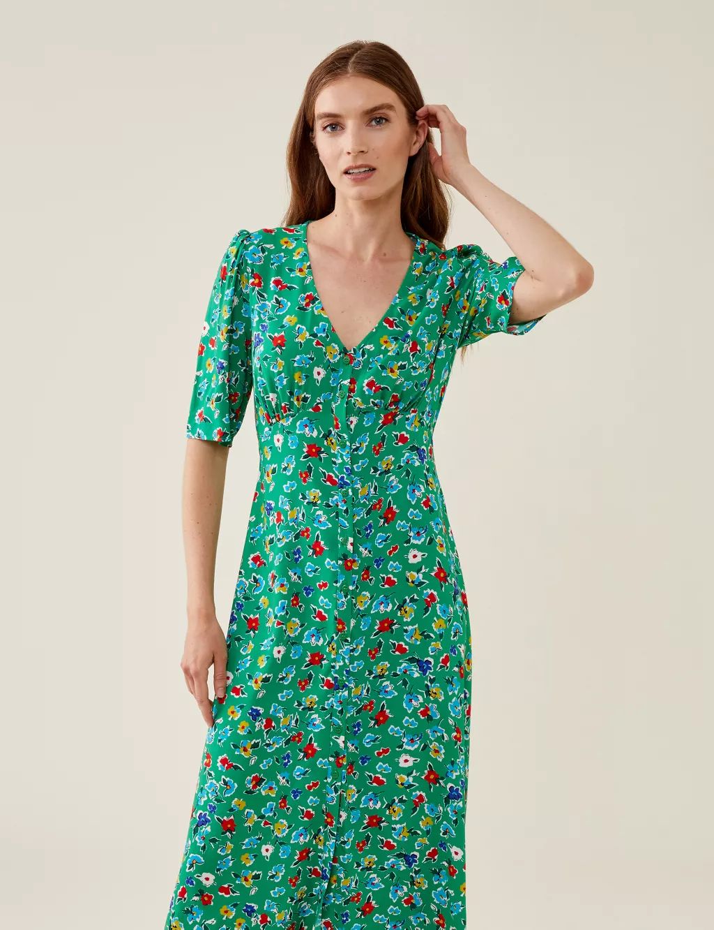 Floral V-Neck Short Sleeve Midi Tea Dress | Marks & Spencer (UK)