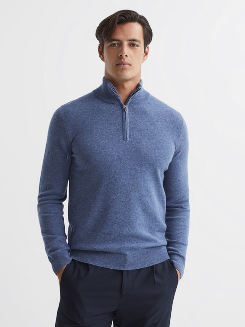 Reiss Grain Royal Cashmere Slim Fit Half Zip Jumper | Reiss UK