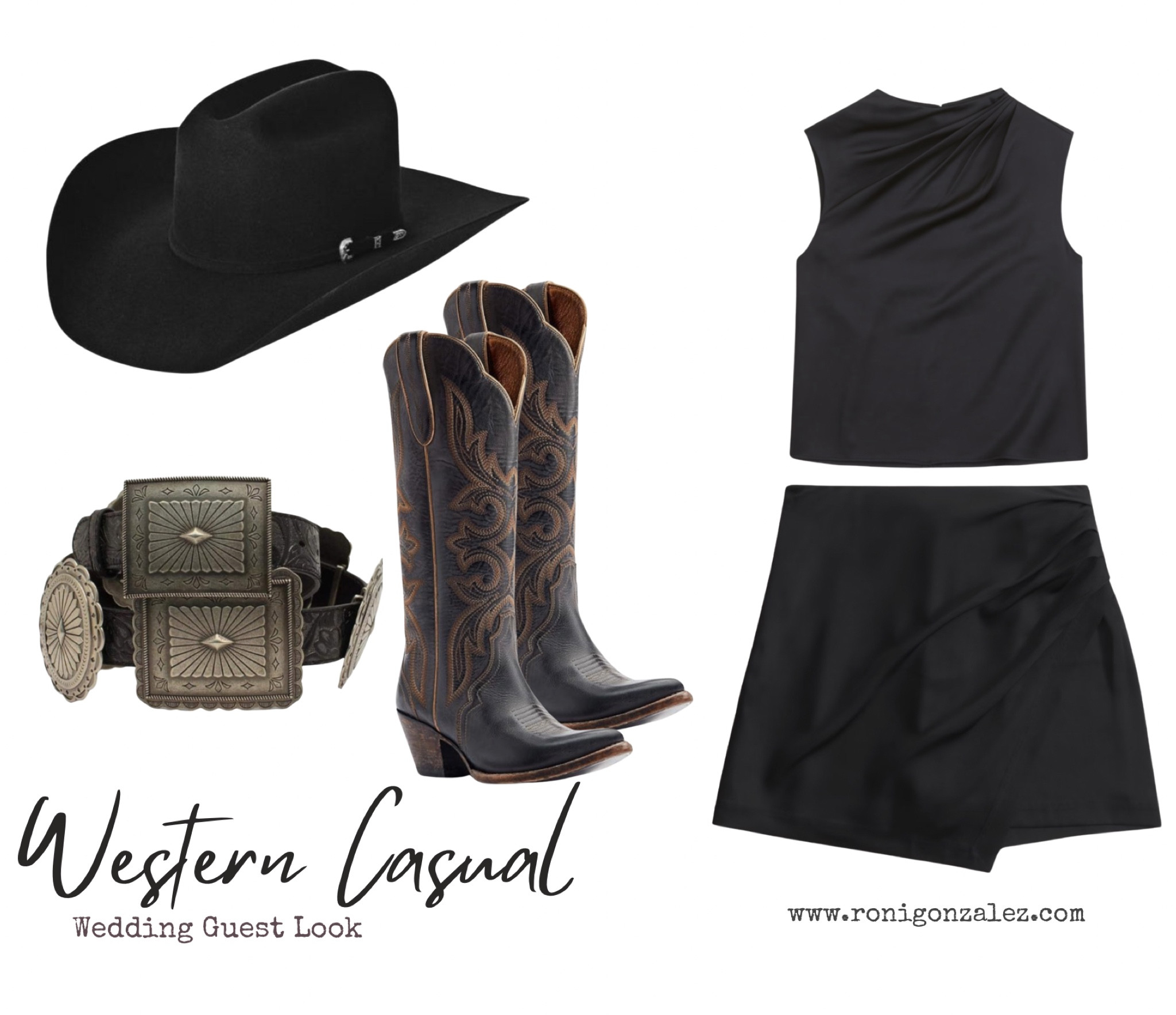 Western Casual Look | Ariat Cowgirl Boots | Ariat Conch Western Belt | Black Cowgirl Hat 

#LTKstyletip #LTKshoecrush #LTKwedding