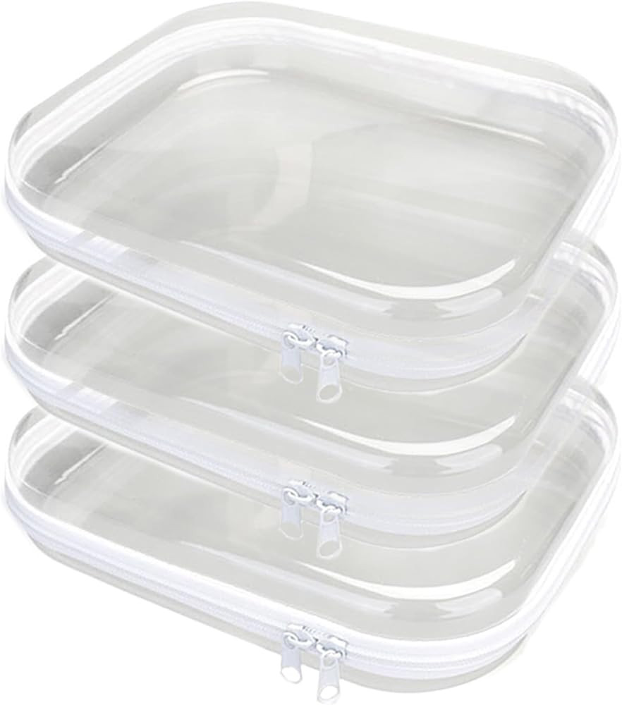 3PCS Clear Hard Plastic Zipper Case, Double Zippers Hard Pouch, Portable Travel Organizer Bin Cle... | Amazon (US)