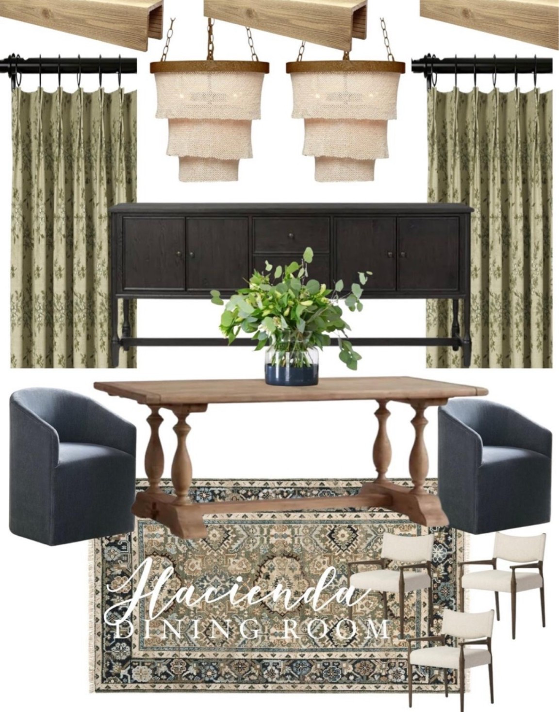 A new project is loading… the Hacienda Hacienda. The dining room details that will soon come to life. Can’t wait for this one!

Chandelier | Dining Table | Dining Chairs | Rug | Drapes | Curtains | Sideboard | Console Table | Pottery Barn | Perigold | Visual Comfort | Amazon Home 

#LTKHome #LTKSaleAlert

#LTKHome #LTKSaleAlert