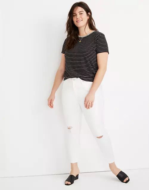Petite 9" Mid-Rise Skinny Crop Jeans in Pure White: Knee-Rip Edition | Madewell