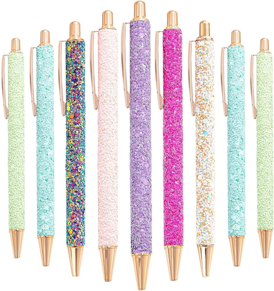 9 Pcs Fancy Pens for Women Glitter Colorful Ballpoint Pens Metal Retractable Pens Black Ink Mediu... | Amazon (US)