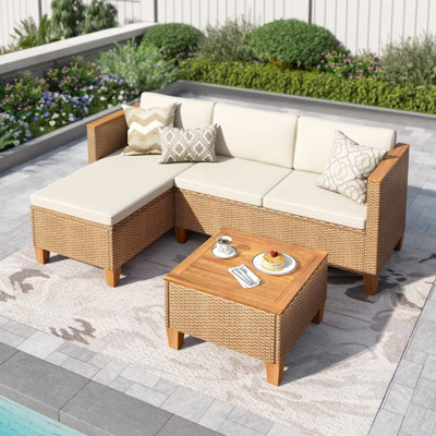 Captiva Designs 3pc Outdoor Patio Wicker Sofa Conversation Set with Wood-top Coffee Table | Target