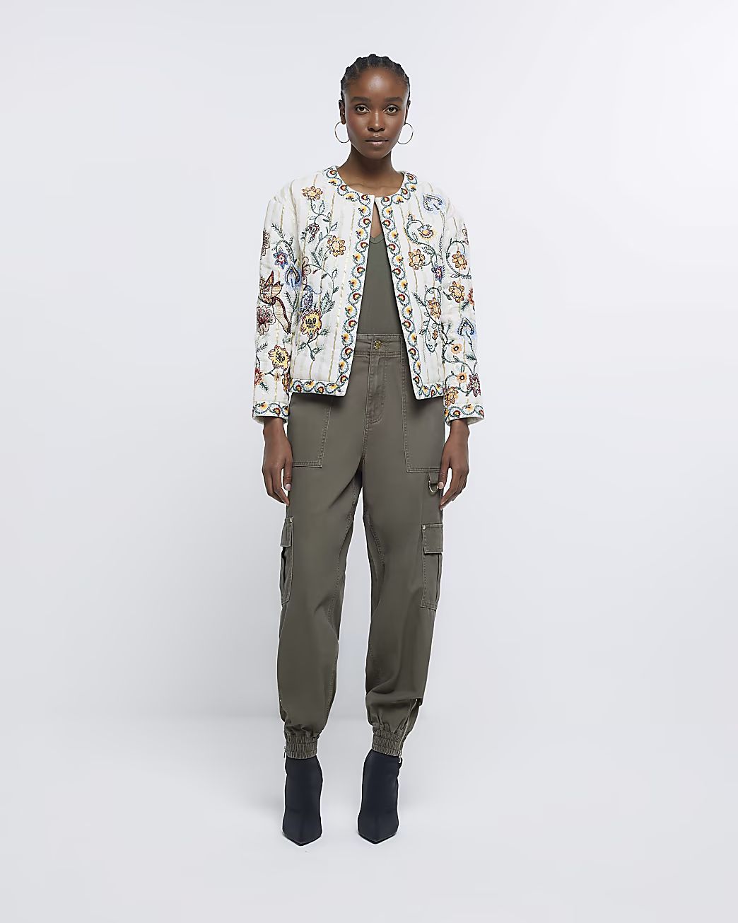 Cream Floral Quilted Jacket | River Island (UK & IE)