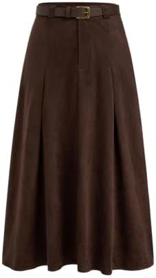 CIDER Womens Faux Suede Maxi Skirts Pleated High Waist A-Line Skirt with Belt Vintage Going Out O... | Amazon (US)