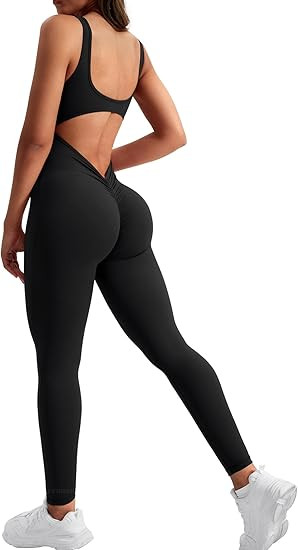 YEOREO Sleeveless Jumpsuits for Women Sexy Backless Gym Bodycon Lizvette V Back Scrunch Butt Romp... | Amazon (US)