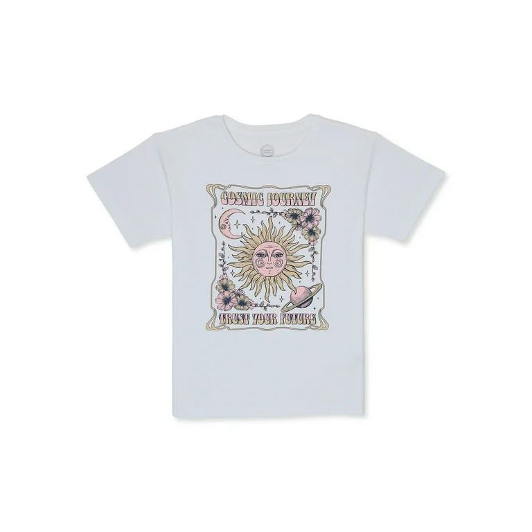 Wonder Nation Girls Boyfriend, Short Sleeve, Graphic T-Shirt, Sizes 4-18 - Walmart.com | Walmart (US)