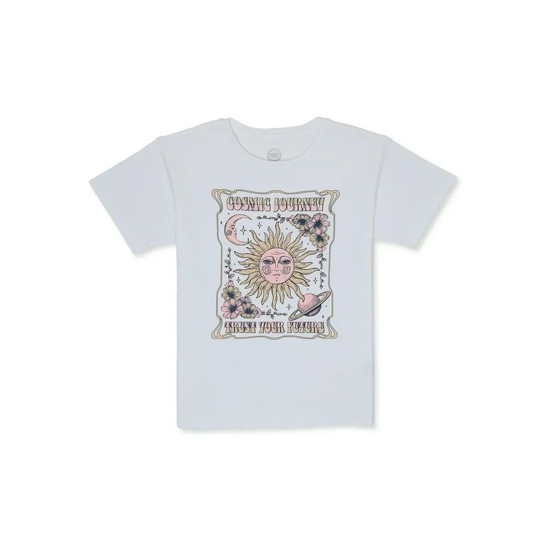 Wonder Nation Girls Boyfriend, Short Sleeve, Graphic T-Shirt, Sizes 4-18 - Walmart.com | Walmart (US)