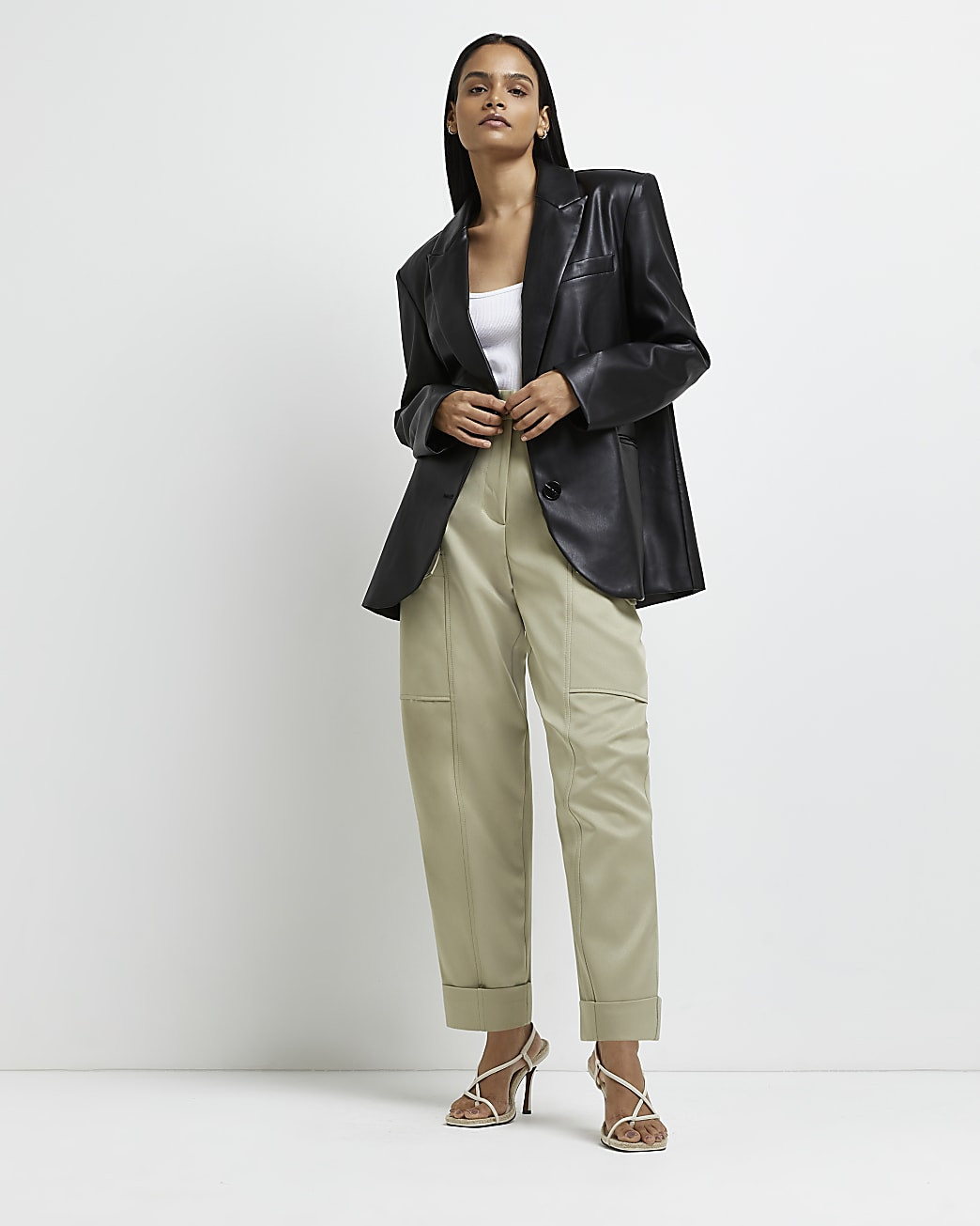 River Island Womens Black faux leather oversized blazer | River Island (UK & IE)