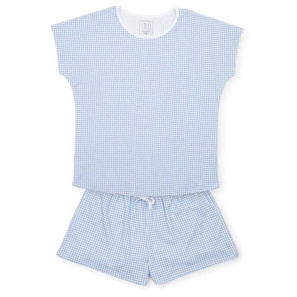 Riley Women's Pima Cotton Pajama Short Set - Light Blue Box Plaid | Lila and Hayes