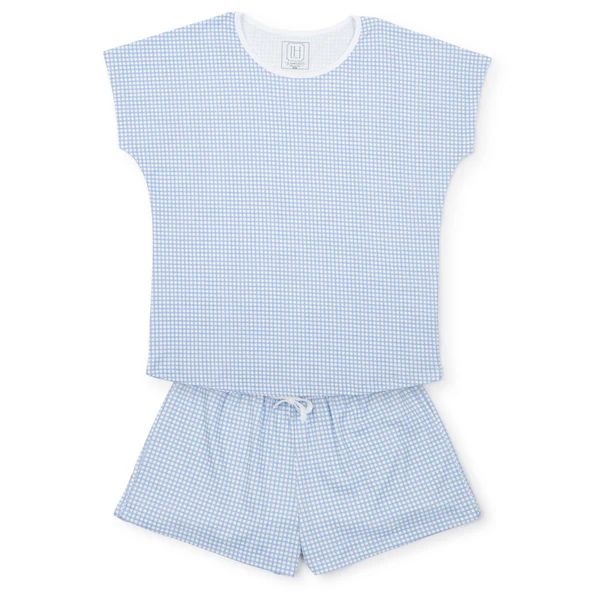 Riley Women's Pima Cotton Pajama Short Set - Light Blue Box Plaid | Lila and Hayes