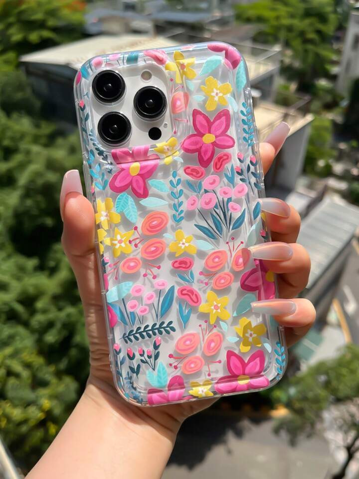 Floral 1pc Colorful Flower Pattern Transparent TPU Shockproof Airbag Anti-Drop Anti-Fingerprint P... | SHEIN