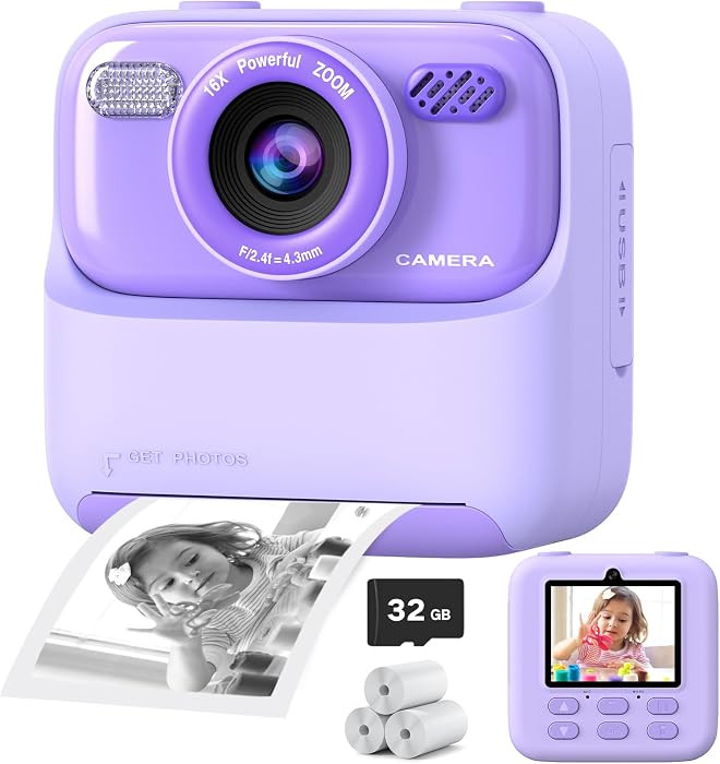 Upgrade Kids Camera Instant Print for Boys and Girls, 1080P HD Dual-Lens Selfie Digital Camera wi... | Amazon (CA)