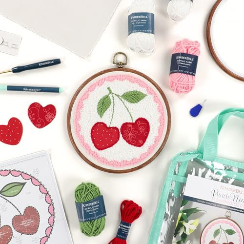 Kimberbell Punch Needle Kit – Life is Cherry Sweet - DIY Punch Needle Set for Beginners with Tool, Monks Cloth, Yarn, Frame, Fabric & Reusable Project Bag | Embroidery Craft Set | Amazon (US)