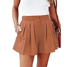 Dokotoo Shorts Womens with Pockets Cotton 2023 High Elastic Waisted Pleated Ruffle Cute Shorts Be... | Amazon (US)