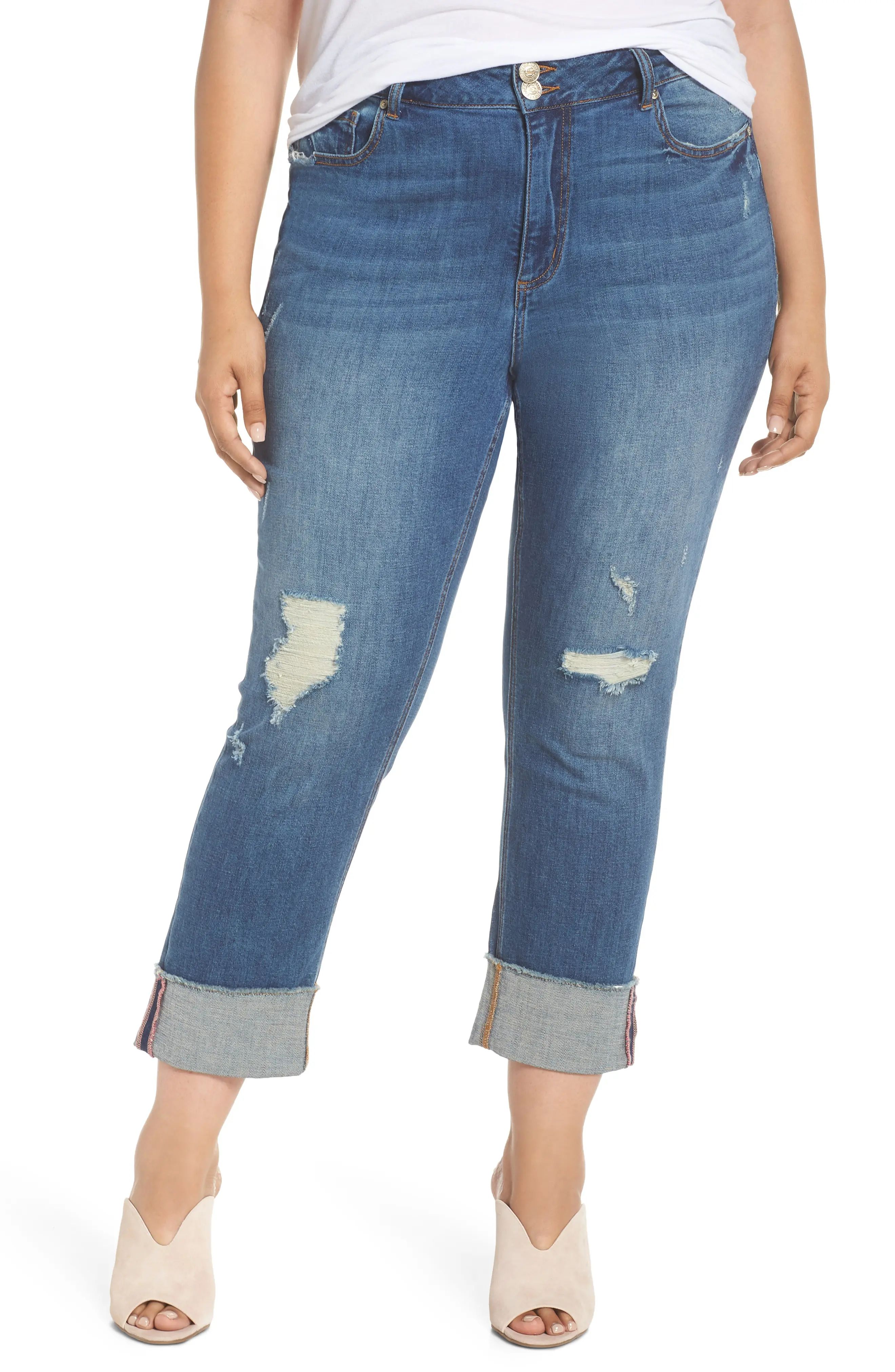 Seven7 Distressed Slim Raw Hem Cuffed Jeans (Concorde) (Plus Size) | Nordstrom
