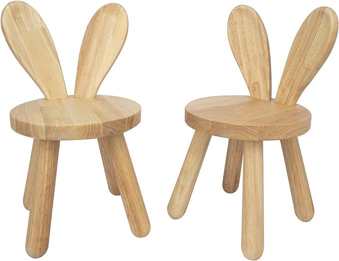 Wooden Kids Chair Set(Pack 2), Naturally Finished Solid Hardwood,Bunny Ear Toddler Stool,Handmade... | Amazon (US)