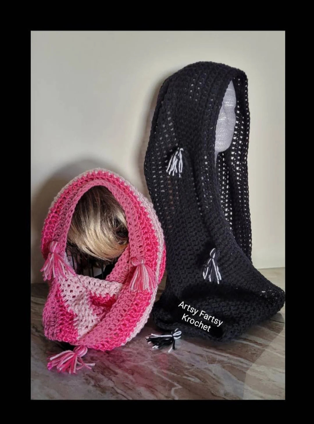 Wednesday Addams or Enid same colors Snood Infinity Scarf Black Pink Tassels Nevermore Netflix Cr... | Etsy (US)