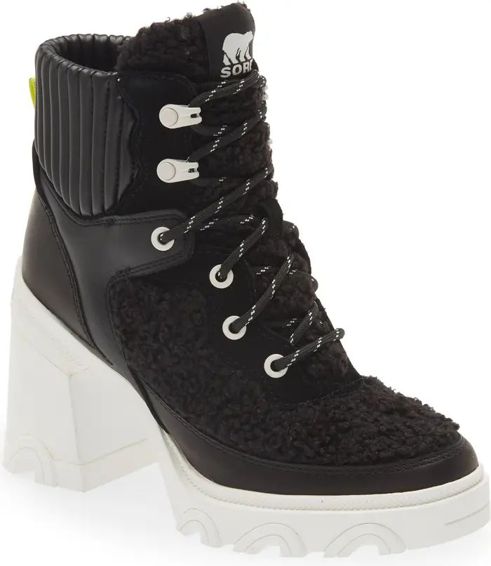 Brex™ Leather & Faux Shearling Block Heel Lace-Up Bootie (Women) | Nordstrom Rack