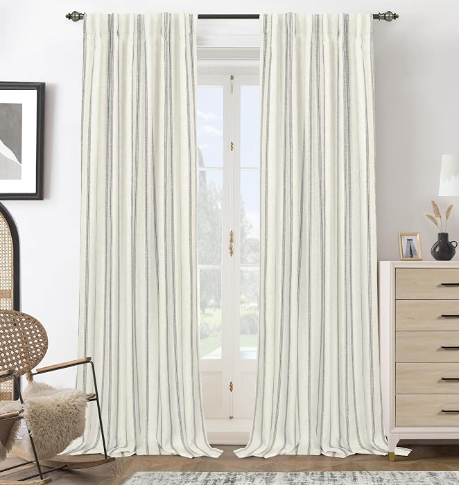 DriftAway Farmhouse Linen Blackout Curtains 108 Inches Long for Bedroom Striped Double Layer Ther... | Amazon (US)