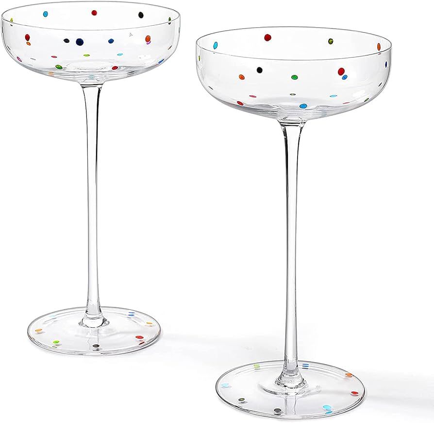 The Wine Savant Polka Dot Champagne Coupe Glasses Set of 2 8.8 oz Polka Dot Rainbow Colored Glass... | Amazon (US)