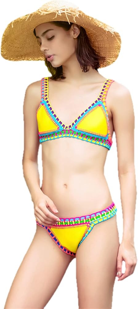 AIBEARTY Women's Hand Crochet Knitted Two Piece Bikini Swimsuit Set Sexy Bohemian Tranigle Bathin... | Amazon (US)