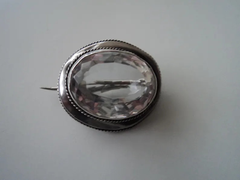 Антикварная серебряная брошь из горного хрусталя | Etsy (US)