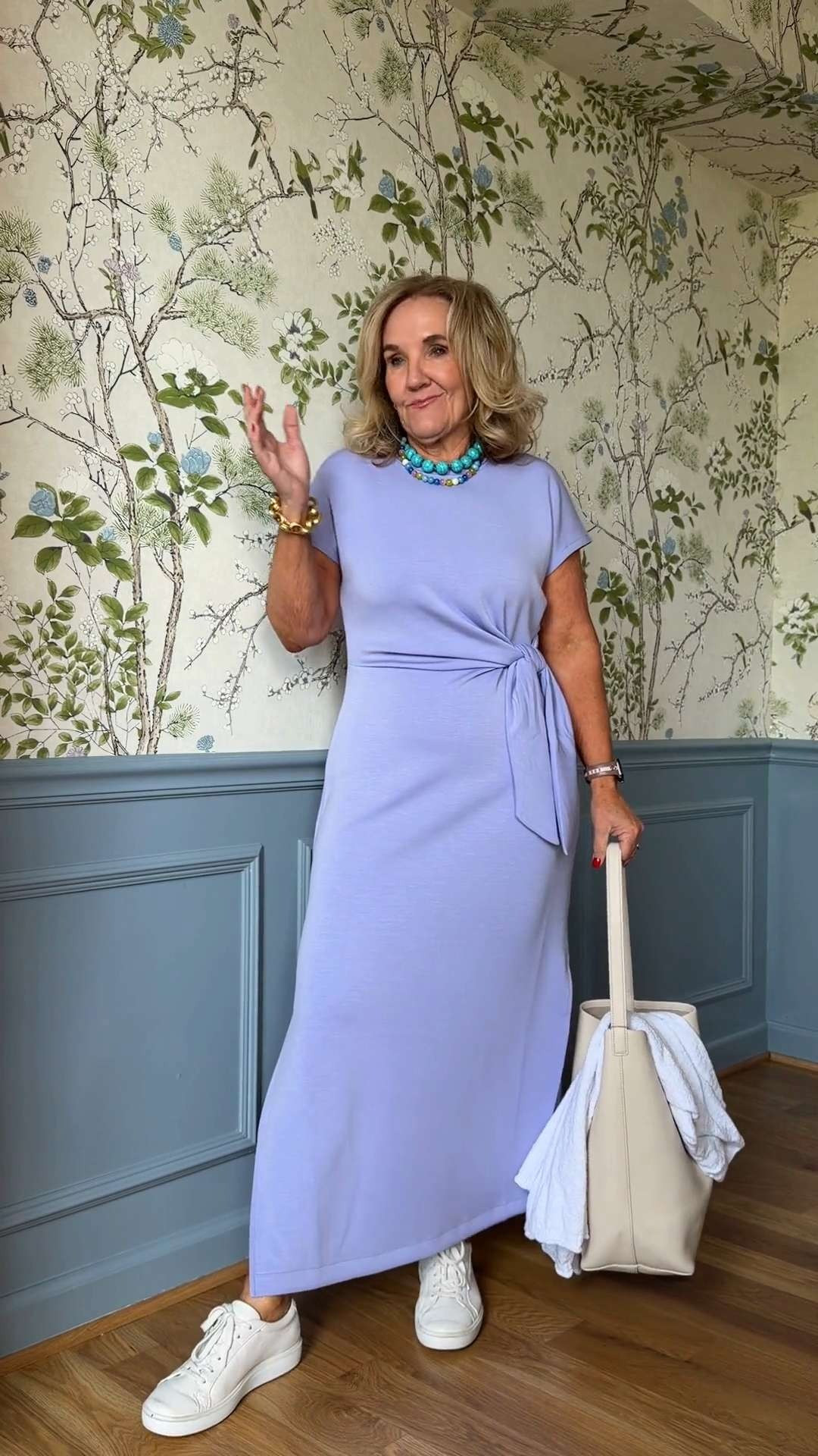 The soft color is so pretty for spring and summer, and I love the flattering side tie that creates shape without feeling restrictive. The fabric is comfortable, easy to wear, and the side slits add movement while still staying perfectly modest. 🫶🏻 

 #LTKootd #LTKSeasonal #LTKOver40