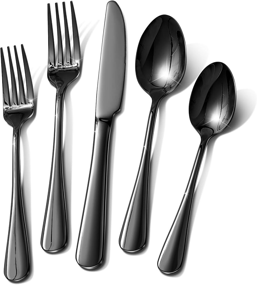 Black Silverware Set, 40 Piece Food-Grade Stainless Steel Flatware Set for 8 Include Spoons Knive... | Amazon (US)