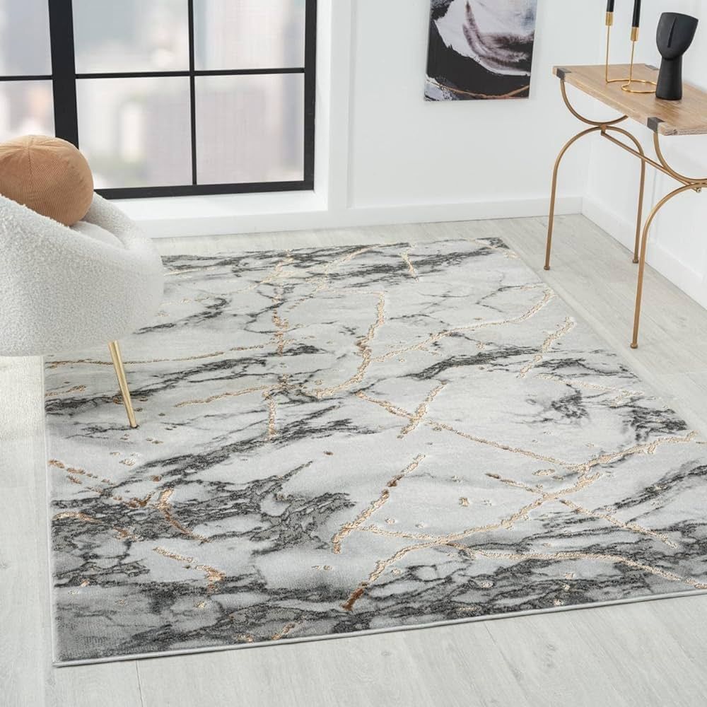 LUXE WEAVERS Ivory Gold 4x5 Marble Abstract Area Rug | Amazon (US)