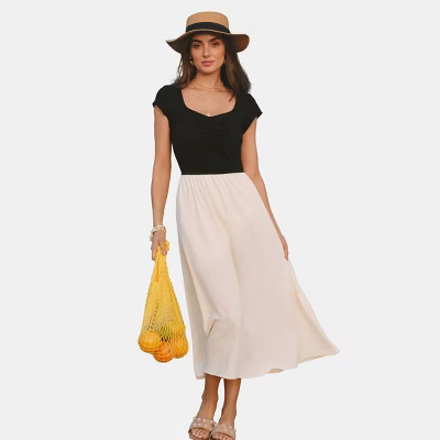 Cupshe Women's Chic Two-Tone Maxi Dress with Sweetheart Neckline-XL-Black | Target