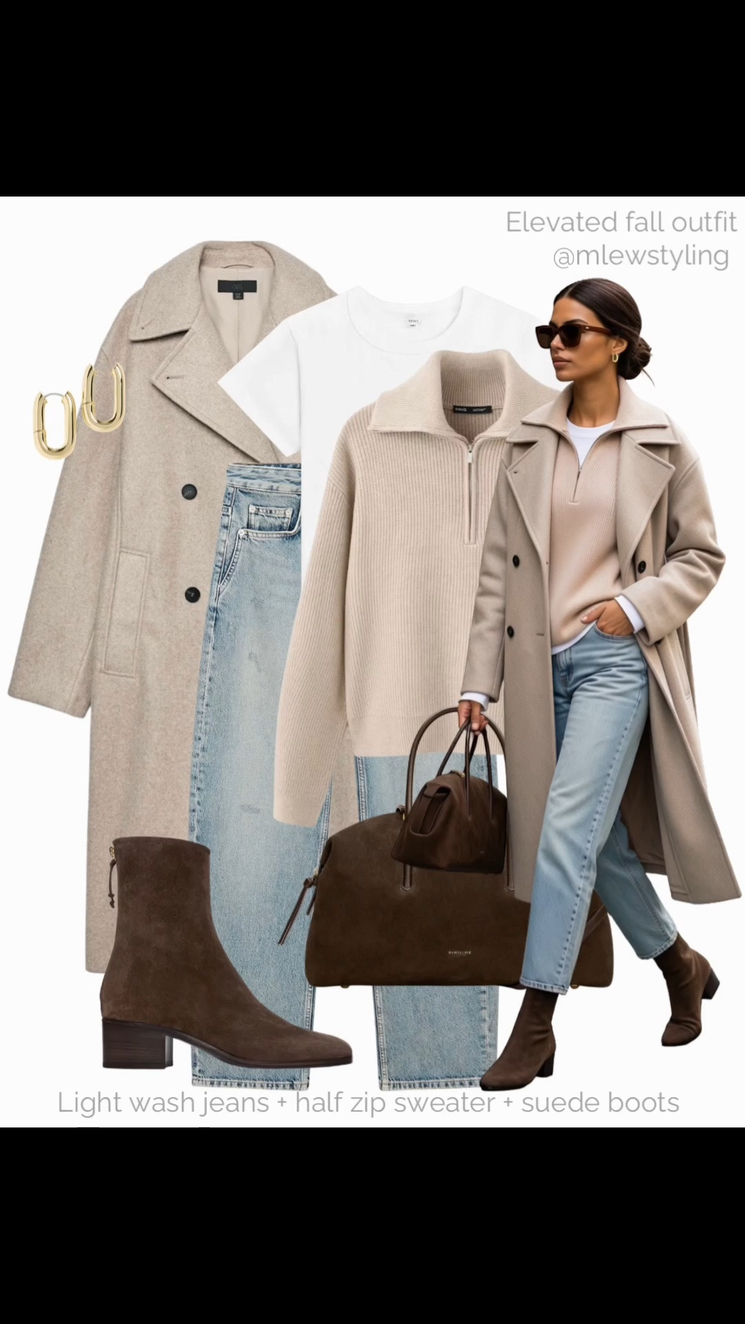 Elevated fall outfit 🍂

Tags: Zara oversized coat, half zip sweater, white tee, light wash jeans, brown suede ankle boots, demellier tote bag, u-shape earrings, neutral outfit formulas, autumn capsule wardrobe

#LTKfall #LTKjeans #LTKshoes