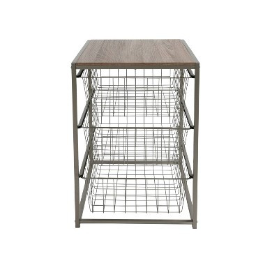 3 Drawer Closet Organizer With Rustic Oak Finish Top Gray Metal - Threshold™ | Target