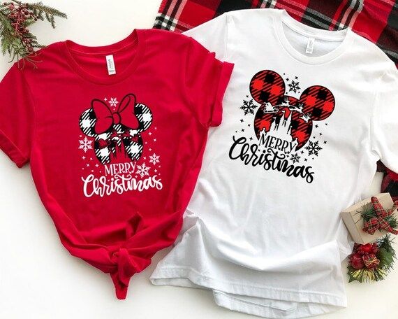 Merry Christmas Plaid Shirt, Christmas Family Trip Plaid Shirts, Minnie and Mickey Matching Plaid... | Etsy (US)