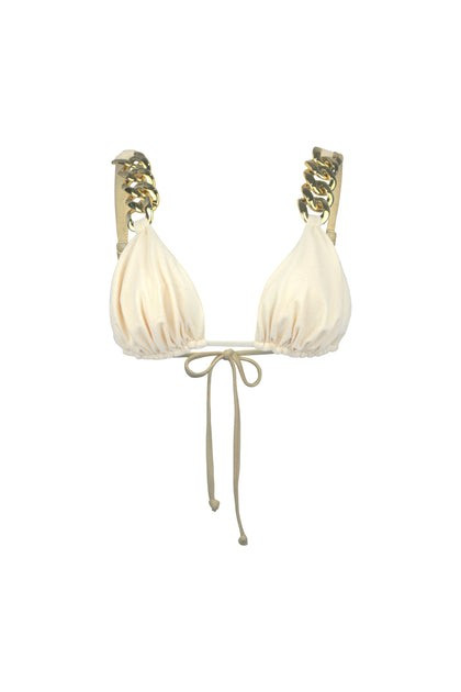 Gold Chain Triangle (Faux Suede Cream) | SAME