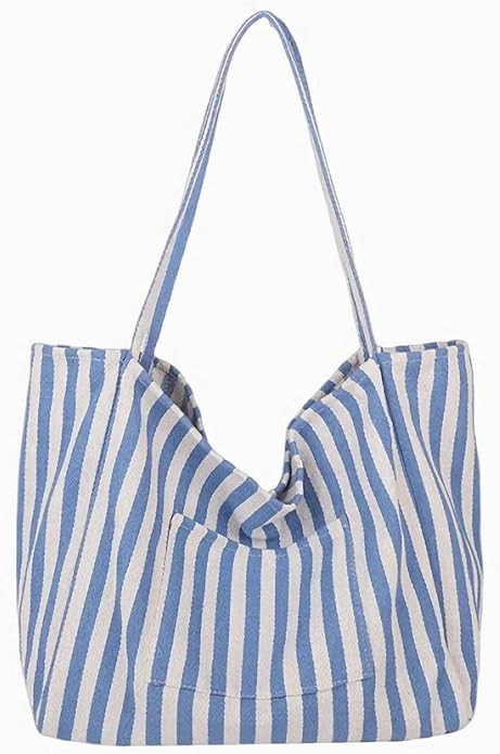 canvas tote bag for women, beach striped medium size shoulder bag with pocket, college everyday c... | Amazon (US)
