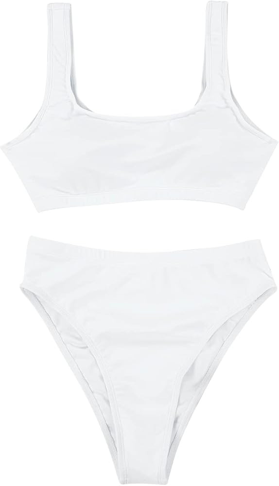 Selowin Womens Tank Crop Top High Waisted Cheeky Two Piece Bikini Sets Swimsuits | Amazon (US)