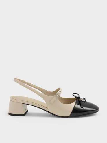 Chalk Two-Tone Patent Bow Slingback Pumps | CHARLES & KEITH | Charles & Keith US