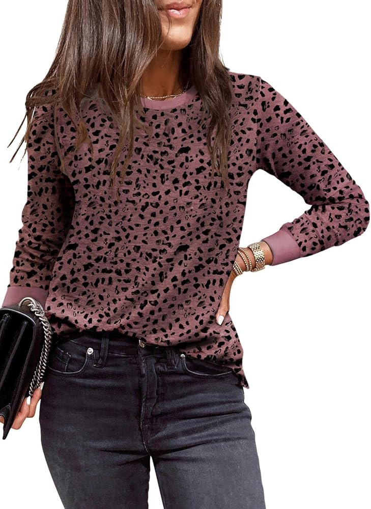 EVALESS Womens Crewneck Long Sleeve Tops Casual Polka Dots Tops Summer Fall 2025 Tshirts Shirts | Amazon (US)